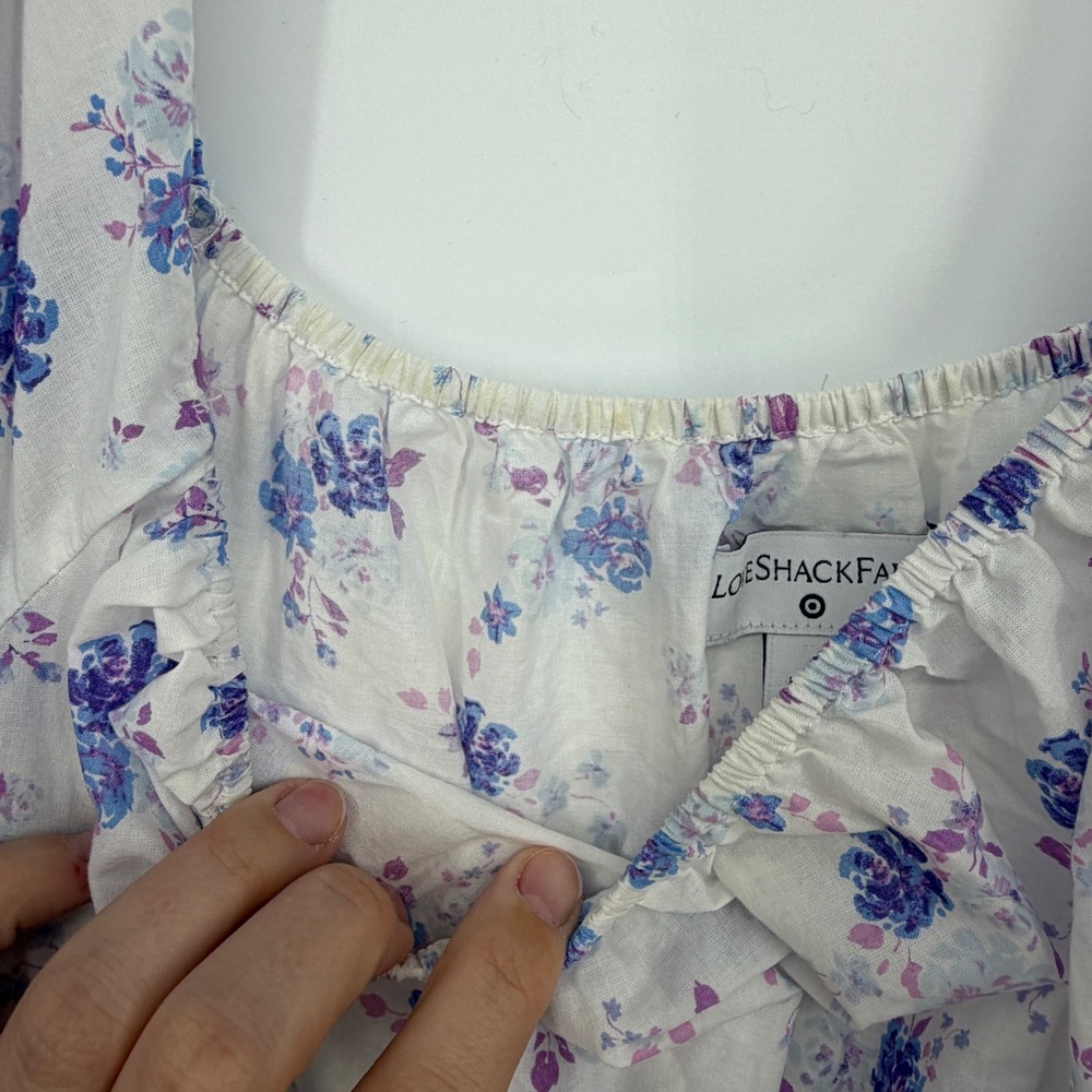 LoveShackFancy x Target Floral Smocked Maxi Dress White Blue Purple Medium - Picture 4 of 6